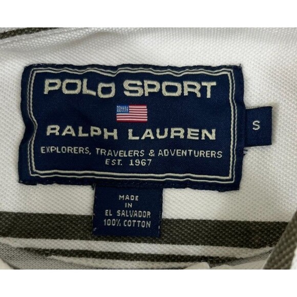 Polo Ralph Lauren Sport Striped Polo Shirt Men's Small White Gray 100% Cotton - Picture 3 of 6